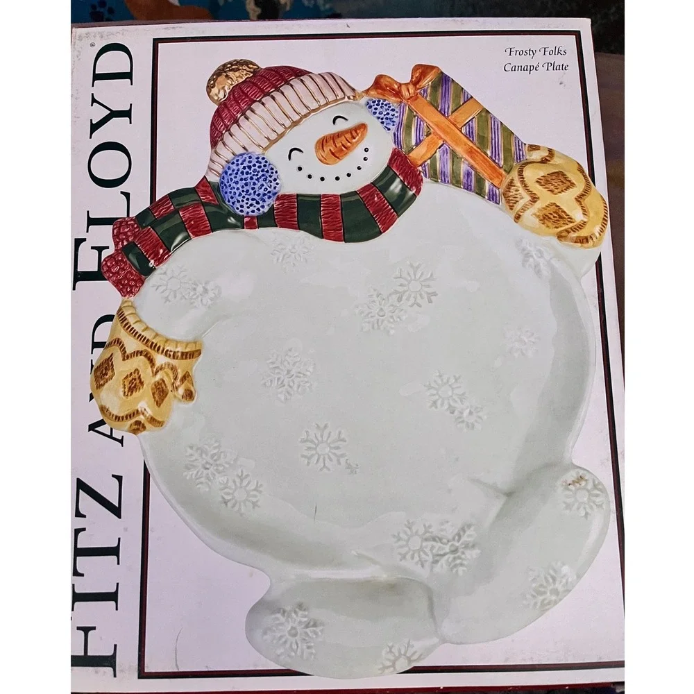 Fitz and Floyd Frosty Folks Snowman Canap Plate Christmas Holiday‎ Serving Dish